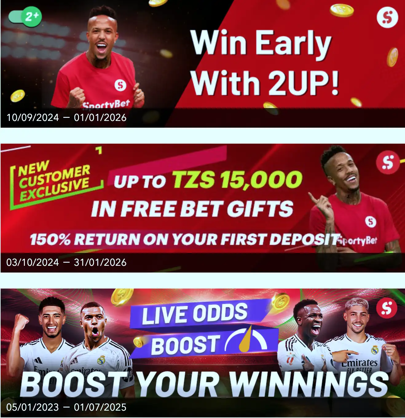 Overview of bonuses and promotions at SportyBet Tanzania